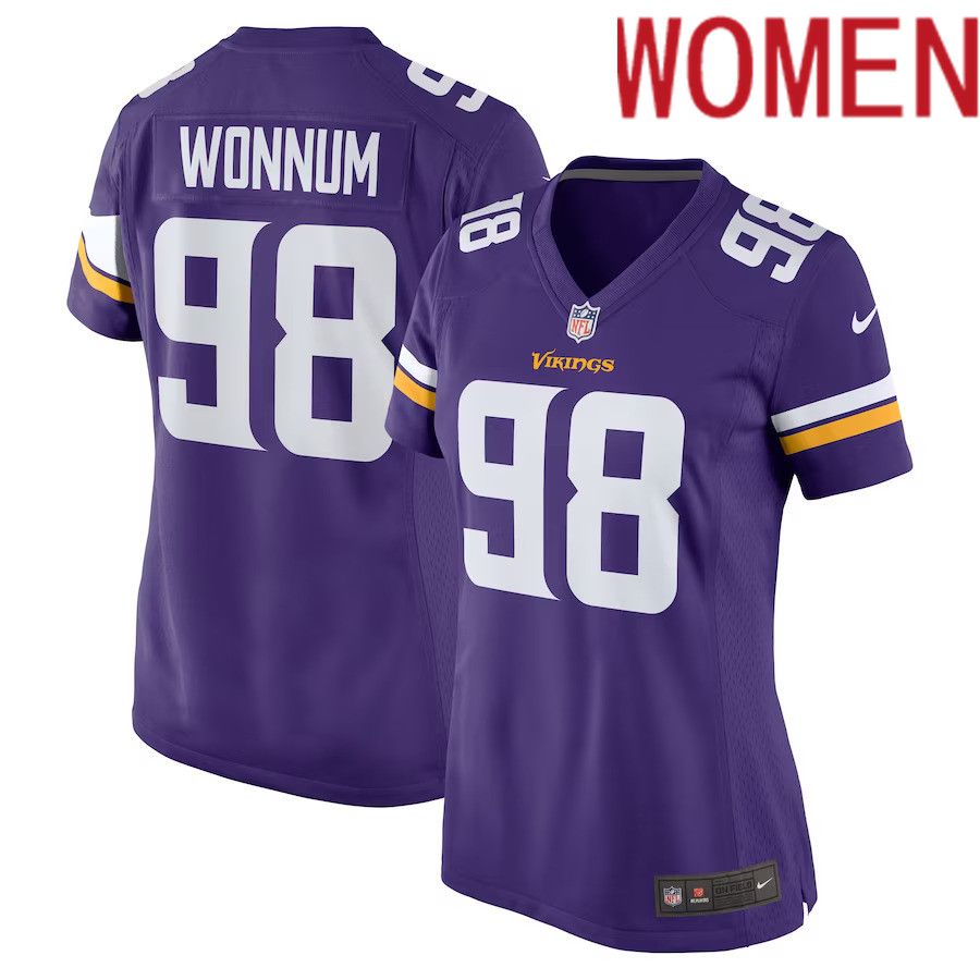 Women Minnesota Vikings #98 D.J. Wonnum Nike Purple Team Game NFL Jersey->women nfl jersey->Women Jersey